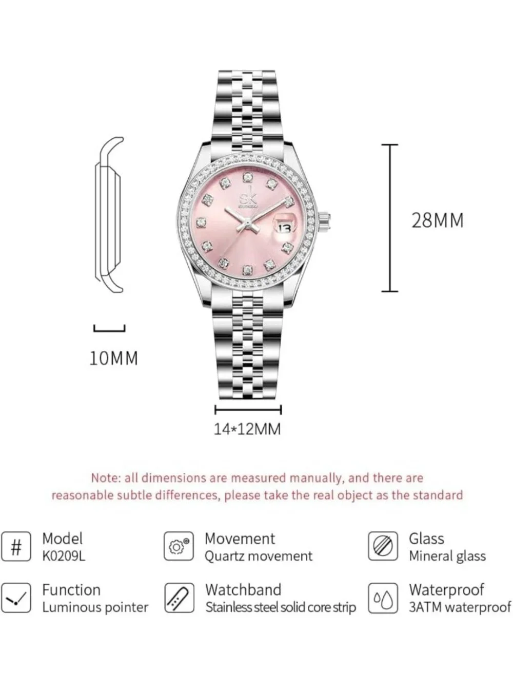 Elegant Crystal Accented Women's Calendar Watch - Stylish Timepiece for Any